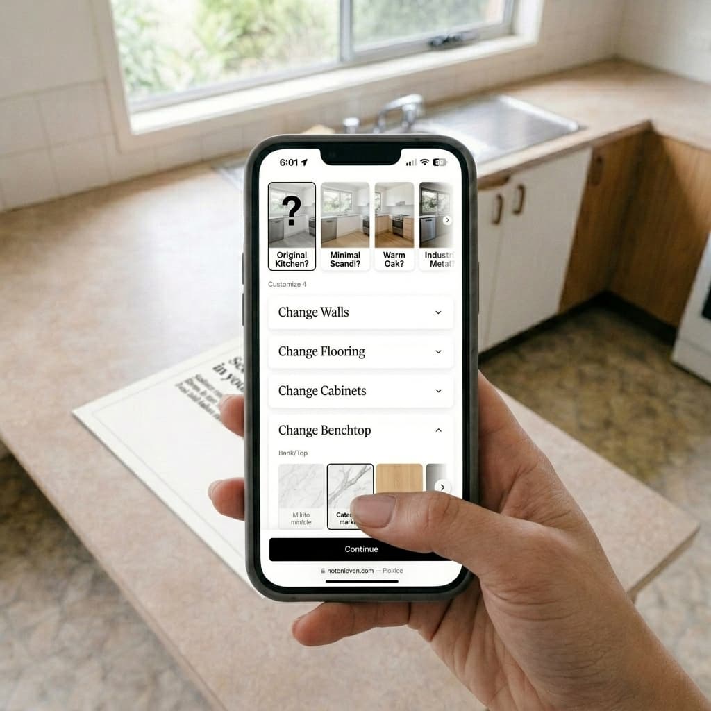 A buyer choosing kitchen styles in the RenoViewer app
