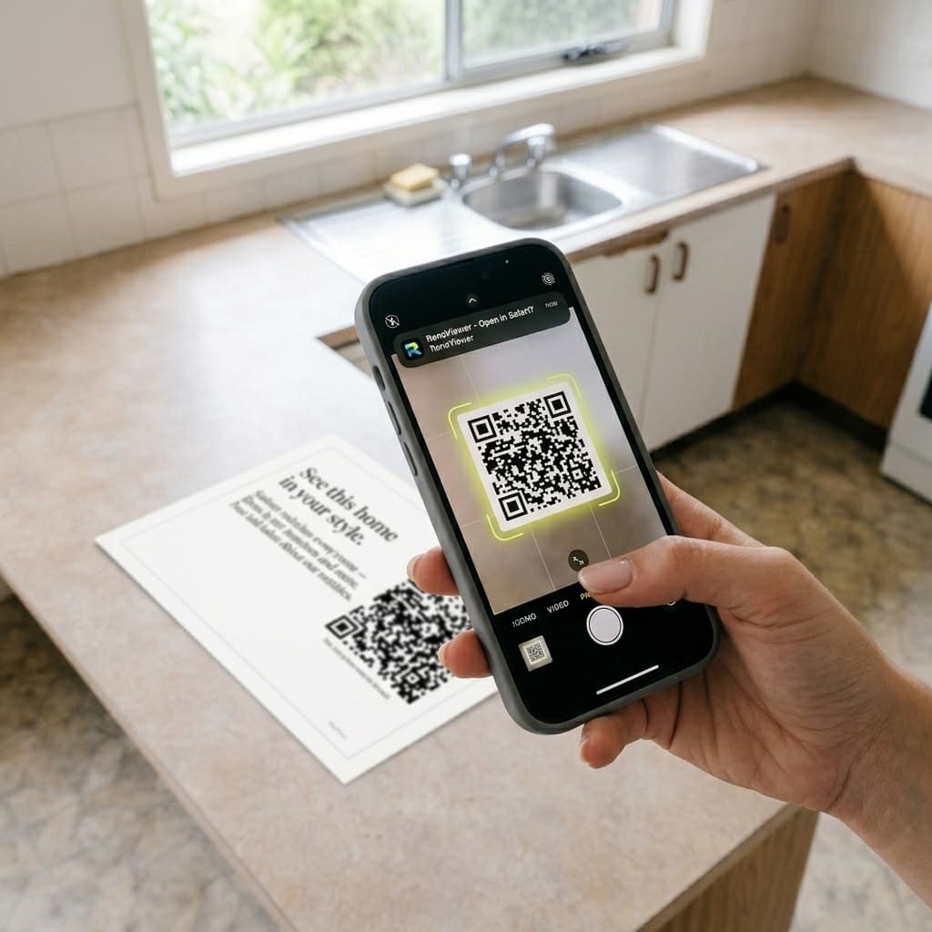 A buyer scanning the RenoViewer QR code with their phone